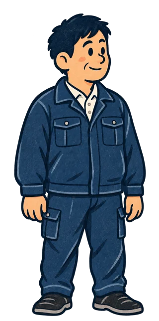 紺の作業着の相談者(架空のイラスト)